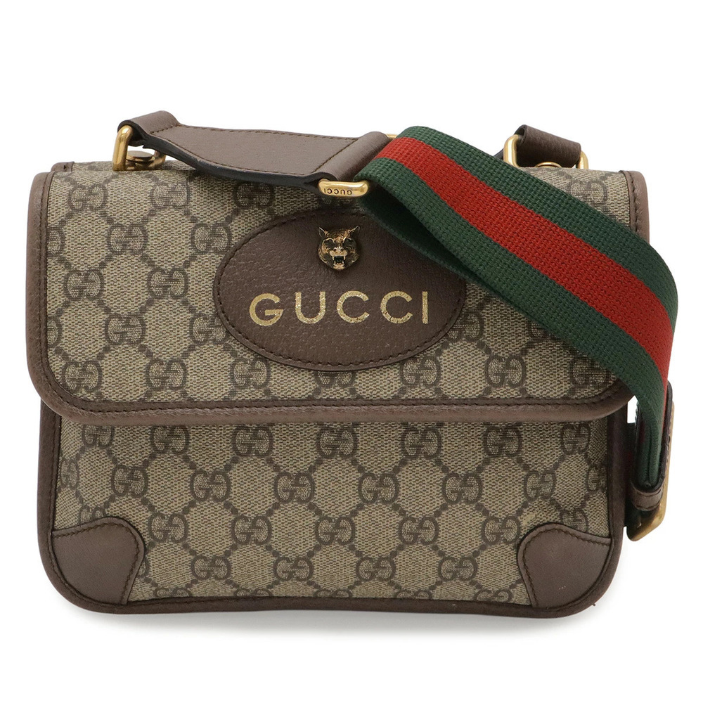 Gucci Neo GG Supreme Messenger Bag Shoulder Tiger Head Leather Beige Cream